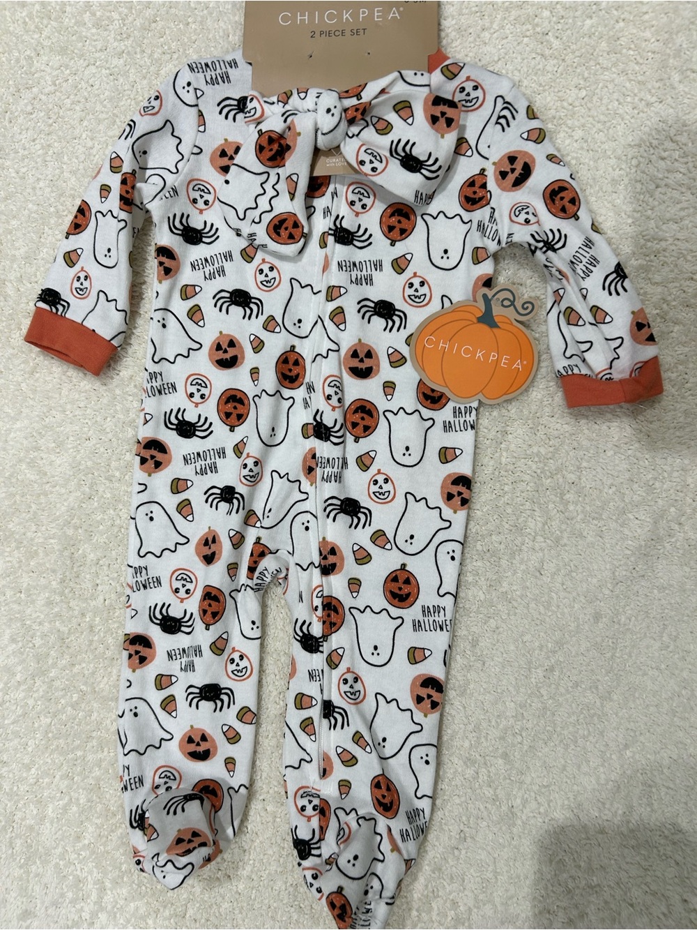 Chick Pea Halloween Pumpkin Print Baby Footed One-Piece Infant 0-3 Month NWT
